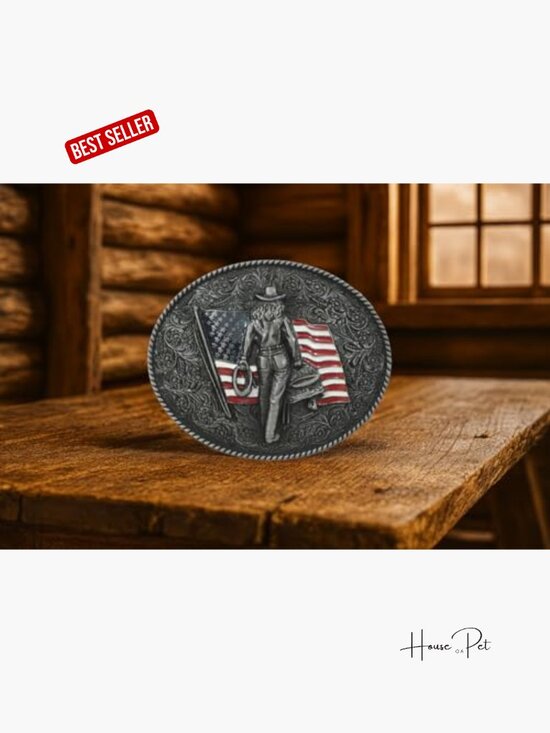 Western Cowgirl Belt Buckle USA Flag Floral Metal main image 6